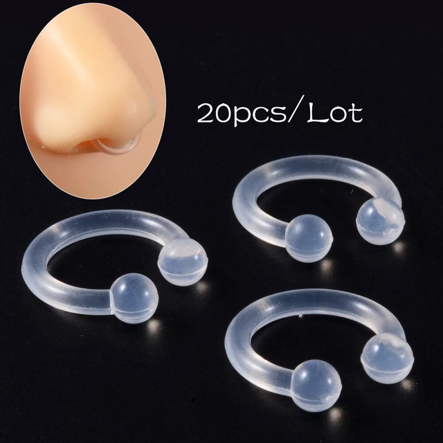 20pcs/lot Bioplast Flexible No Piercing Fake Septum Rings Nose Lip Ring Earrings