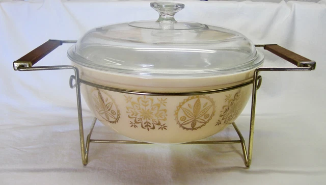 Vintage 1960 Pyrex Promotional Hex Signs 404 Tan Bowl 4 qt Wire Rack & Lid