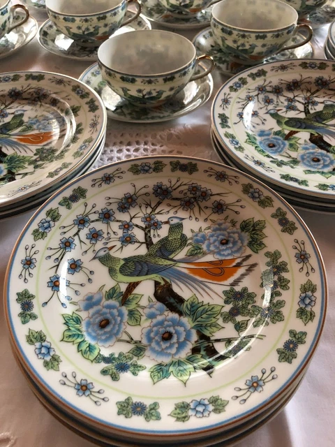 Japanisches Teeservice Motiv Vogel Blume 39teilig