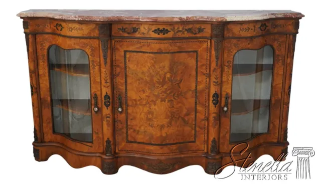 63010EC: French Marble Top Inlaid Louis XV Style Credenza Sideboard
