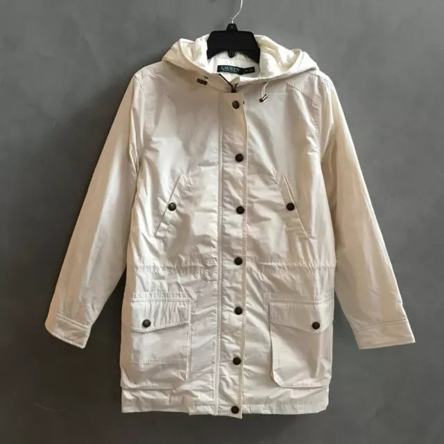 NWT Lauren Ralph Lauren Women's Hooded Jacket Filled Coat White Cream $298