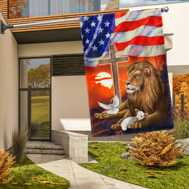 Lion Of Judah Lamb Of God Cross Faith Hope Christian Jesus Christ America Flag