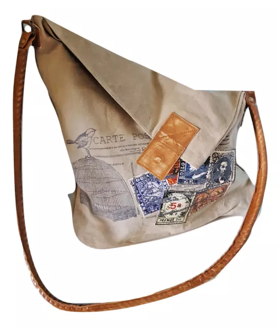 Recycled Canvas Olive Tote Reclaimed Messenger Shoulder Bag Leather Cross Body