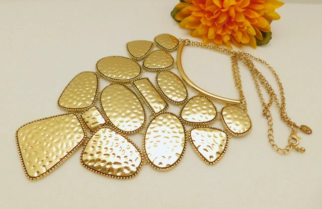 Charming Charlie Gold Tone Hammered Statement 18" Necklace