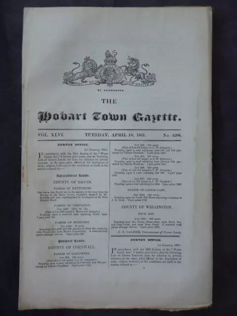 Hobart Town Gazette - Tasmania - 16 April 1861 -   Convict Notices, Rewards Etc