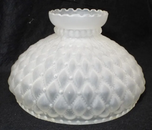 Vintage 10" Fitter Crystal SATIN GLASS Diamond Quilted LAMP SHADE Crimp Top