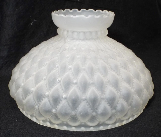 Vintage 10" Fitter Crystal SATIN GLASS Diamond Quilted LAMP SHADE Crimp Top