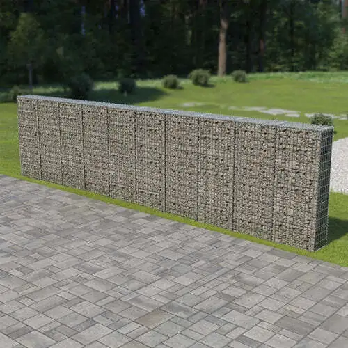 Gabionenwand Verzinkter Stahl 600×30×150 cm Gabionenzaun Drahtkorb Steinmauer