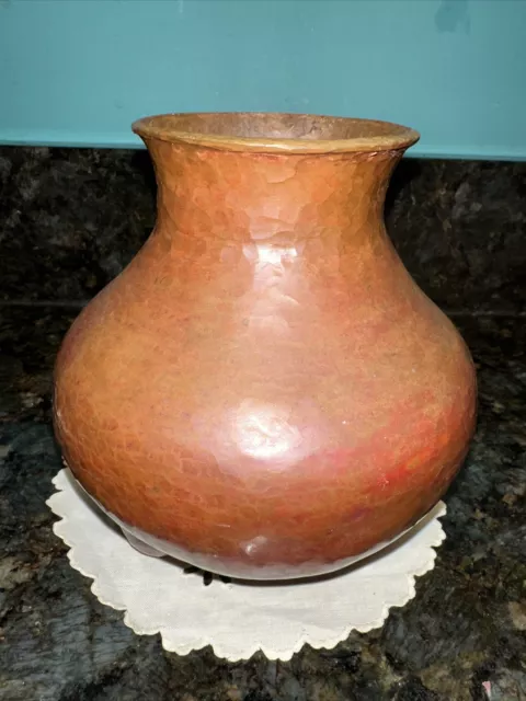 Arts & Crafts Mission Style Hand Hammered Copper 3 Footed Pedestal Vase Vessel