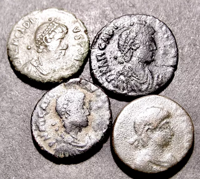 4 Imperial Roman Coins Lot, Emperor Crowned By VICTORY, Army's Valor, 15-17mm