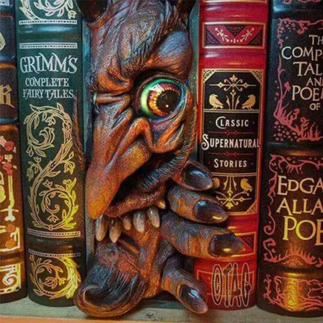 Devil Monster Face Bookend Peeping On Bookshelf Bookstand Sculpture Statue Decor 3