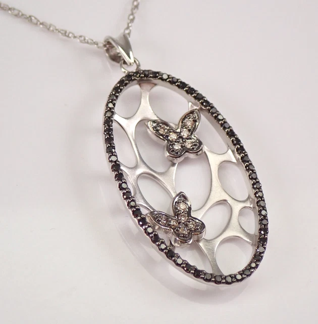 14K White Gold Plated Black Real Moissanite Butterfly Necklace Butterfly Jewelry