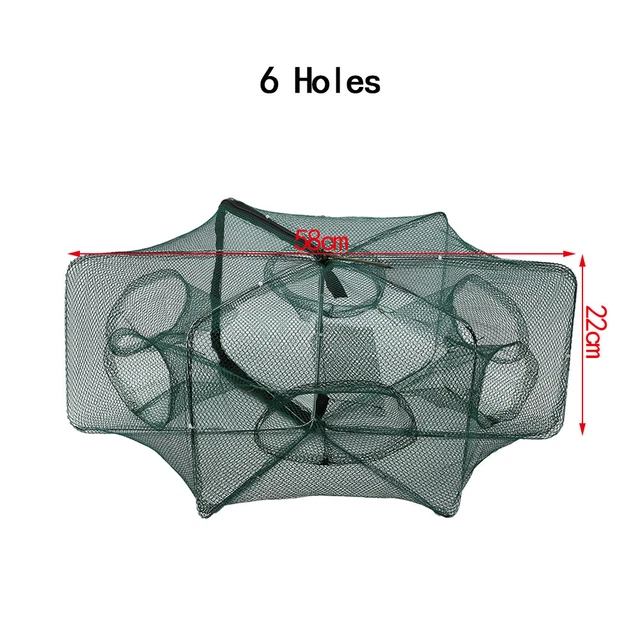 Filet De Pêche Automatique 6 Trous Cage à Crevettes Nylon Pliable Crab Fish FR