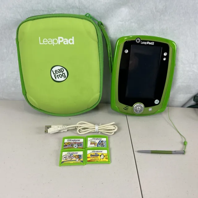 LeapFrog LeapPad 2 Green Learning Game Tablet, Travel Case, 4 games, and cord