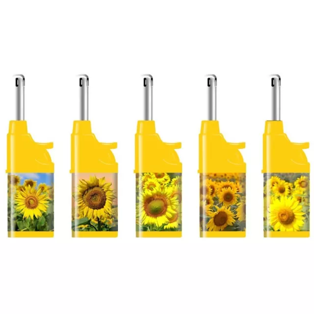 5 x Stab Feuerzeug Gas BBQ Feuerzeuge Lighter neue Motiv Serie Sonnenblumen