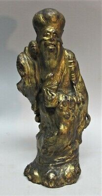 Ancient 7" Late Ming Dynasty CHINESE Carved Gilt Wood Figure  1600 AD