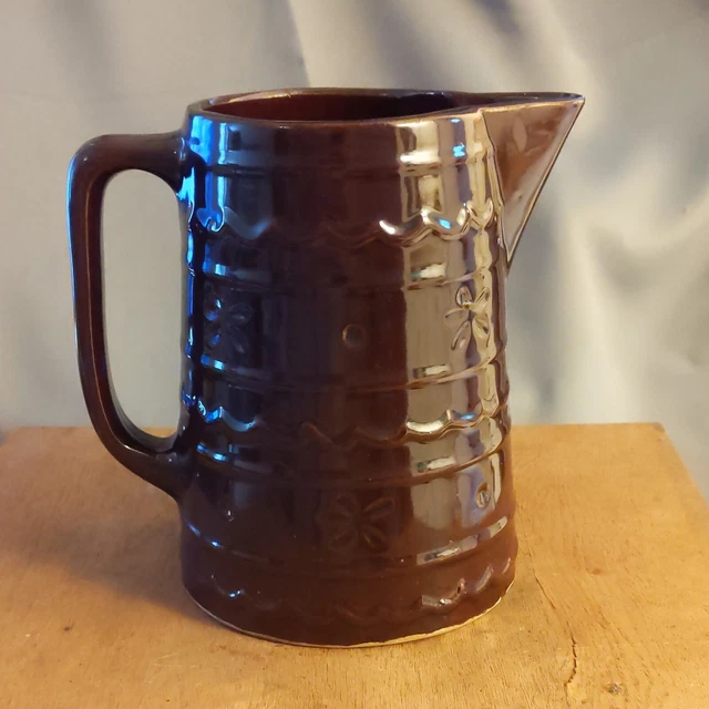 VINTAGE MARCREST STONEWARE Daisy Dot Water Pitcher 8" Oven Proof Made