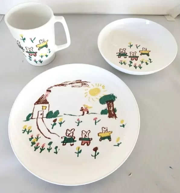 Centura by Corning Rare Goldilocks & Three Bears Mug Salad Plate Cereal Bowl USA