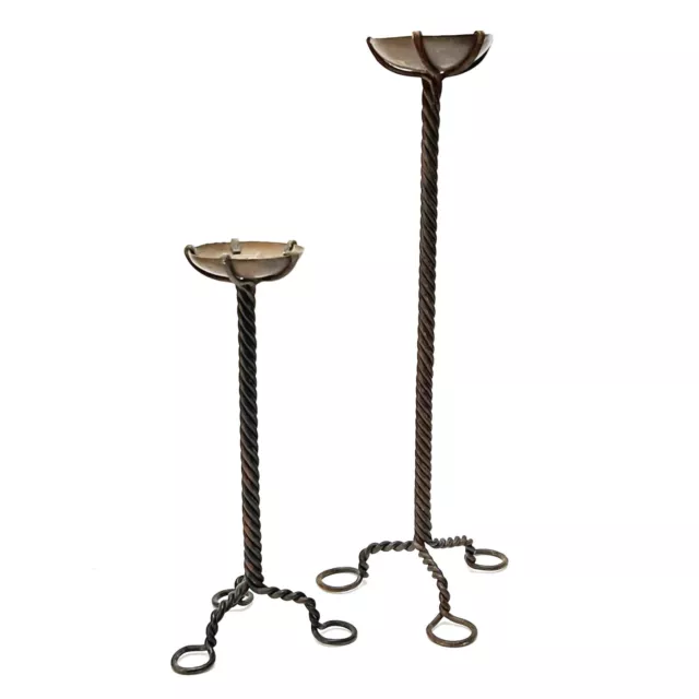 Vintage Pair of Copper Twisted Wrought Iron Candle Sticks Candleholders
