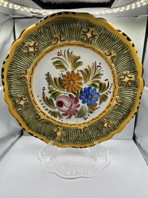 Vtg Italian Deruta Glazed Ceramic Plate Wall Hanging Majolica Pottery 10"