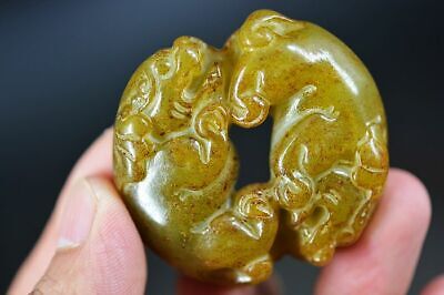 Exquisite Chinese Old Jade Hand Carved *Beast* Pendant Z28