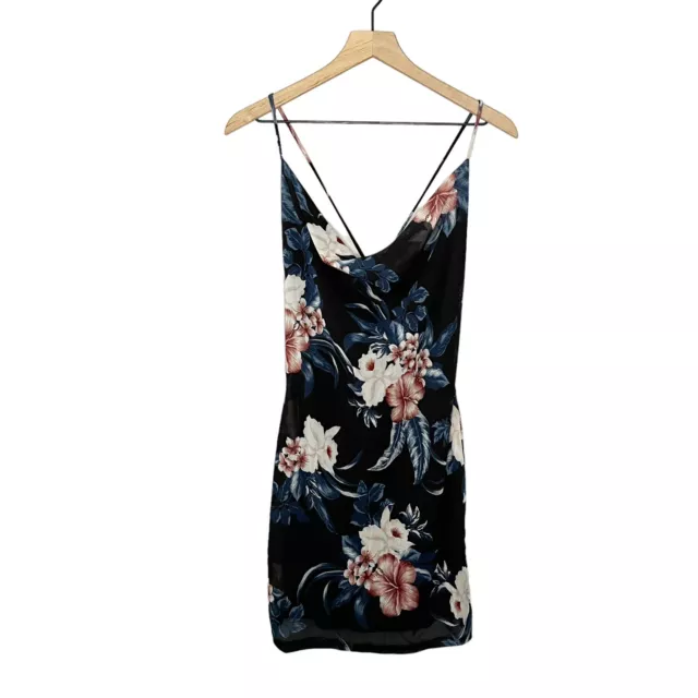 Charlotte Russe Drape Neck Floral Slip Dress Women's Size L Large Black