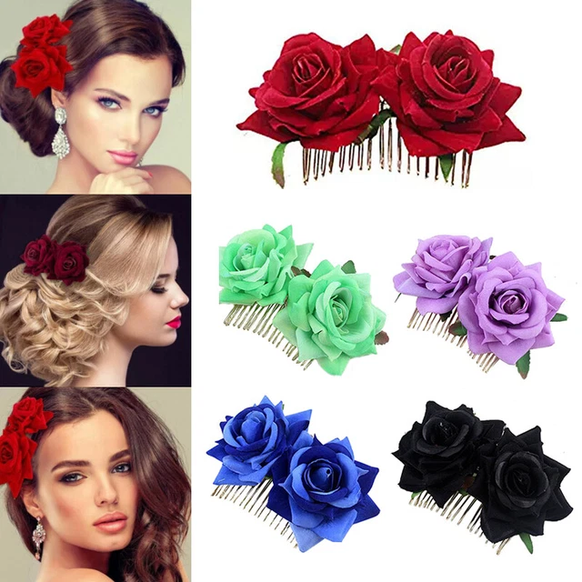 Pettine da donna rosa fiore forcina fermacapelli spilla matrimonio sposa accessori↑ P