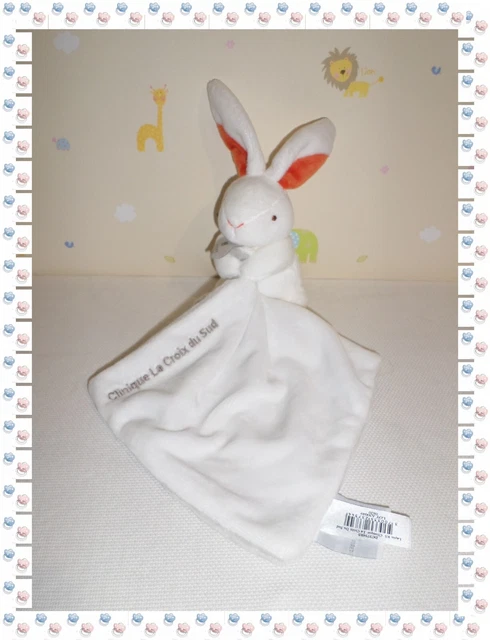 Doudou Peluche Lapin Blanc Orange Gris Mouchoir   Doudou et Compagnie