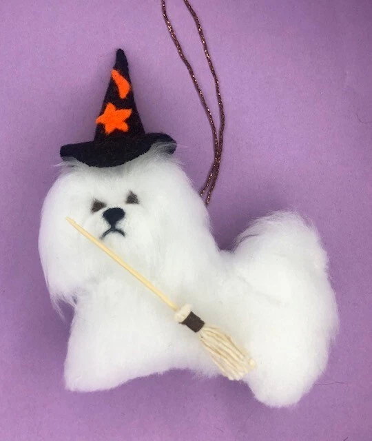 Maltese Terrier  Halloween / Broomstick - Part Needle Felted Dog
