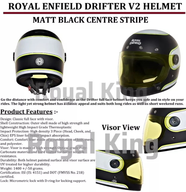 Royal Enfield "Drifter V2 Center Stripe Full Face" "Casco NEGRO MATE"