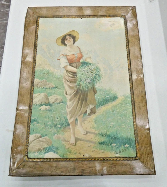 1910 Vintage Tin Litho KLAUS CHOCOLAT BY ROMOLO TESSARI Advertising SIGN 19X26