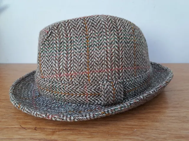 Vintage Dunn & Co Tweed Trilby Hat Mens UK 7 1/8 58 Brown Wool Tweed