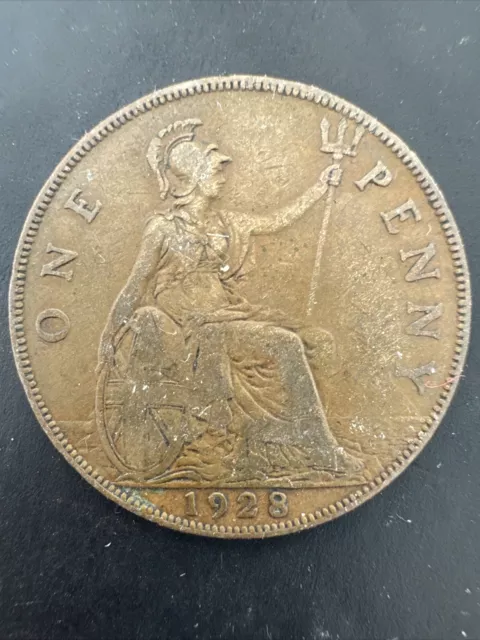 Great Britain 1928 One Penny Copper Coin - King George V