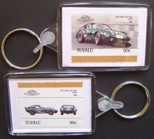 1964 SHELBY COBRA DAYTONA Car Stamp Keyring (Auto 100 Automobile)