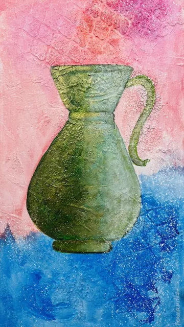 Acrylic Painting On Textured Canvas Whimsical Jar #11 - 10” X 20” Best Offer