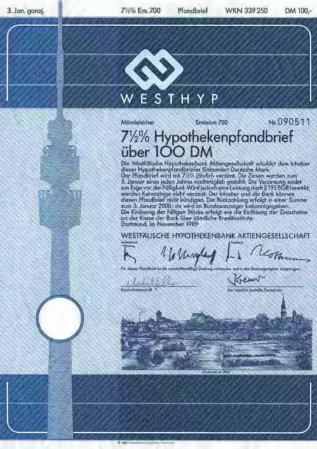 Westfälische Hypothekenbank 1989 Dortmund Bochum Essen Hannover Dahlbusch DEKO