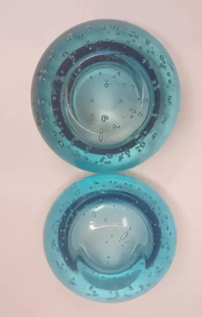 Aqua Art Glass Suspended Bubble Tealight Votive Candle Holders Lot of 2