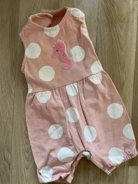Baby Girl 3-6 months Marks and Spencer Pink Spotty Applique Seahorse Romper