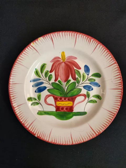 Assiette Ancienne En Faience De L'est Islettes - Motif Panier Fleuri