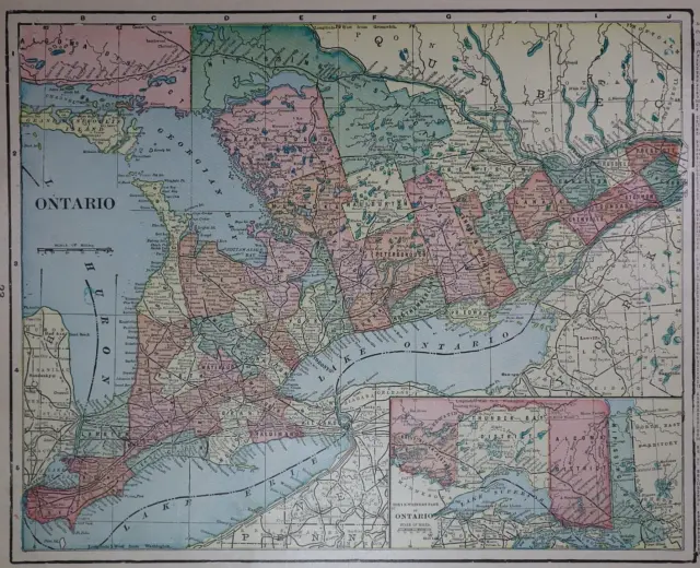Old 1902 Cram's Atlas Map ~ ONTARIO, CANADA ~ (11x14)   #638
