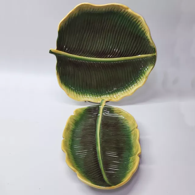 Home Interiors Large Serving Platter / Wall Decor Set Green Leaf Oval Plate