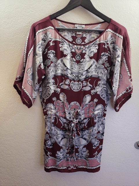 Cache Vintage Printed Silk Blouse size XS