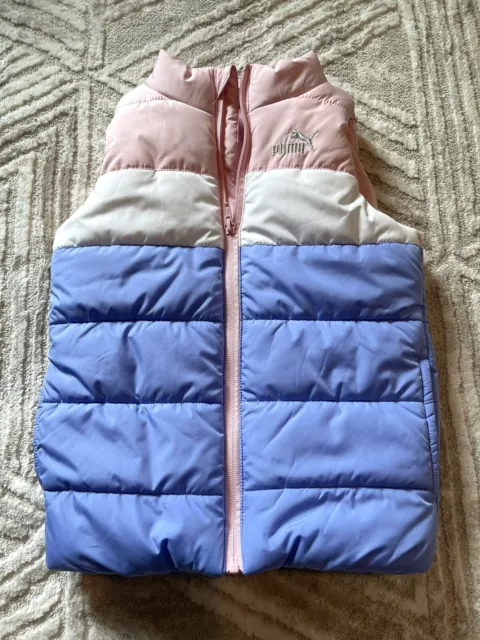 Puma Quilted Puffer Vest Girls Size XS 5/6 Pink Outerwear Full Zip