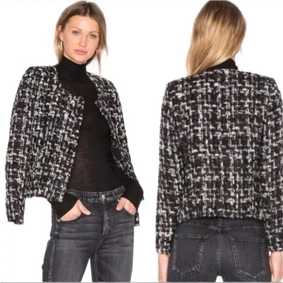 Iro Womens Size 36 US 4 Small Black White Tweed Boucle Cropped Jacket Wool Blend