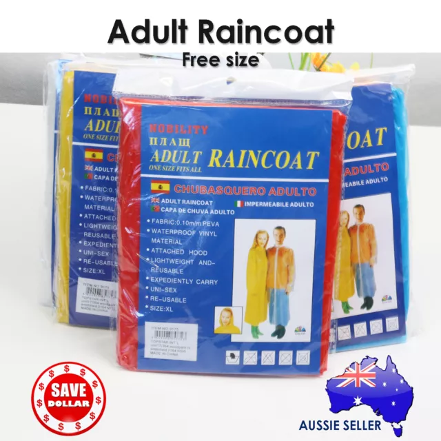 1x Reusable Adult Rain Coat Poncho Emergency Hood Camping Free Size Raincoat
