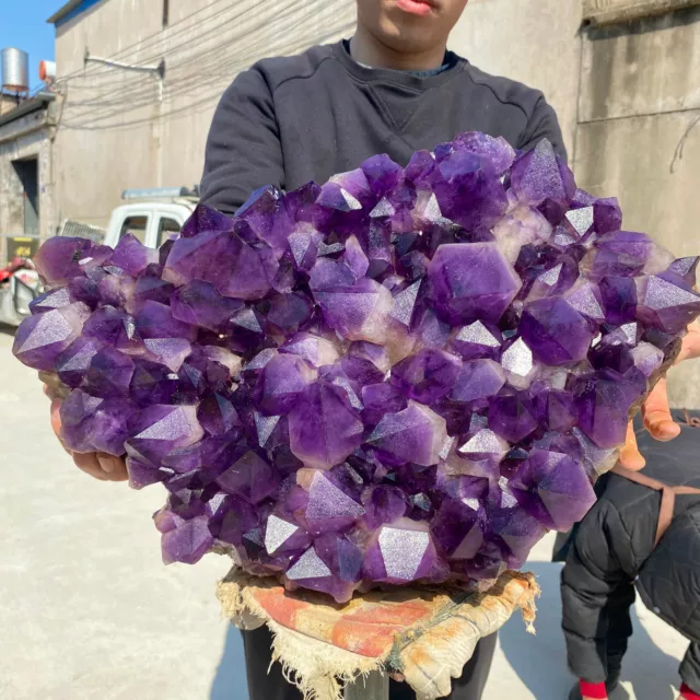 38.9lb Natural Amethyst geode quartz cluster backbone crystal specimen Healing