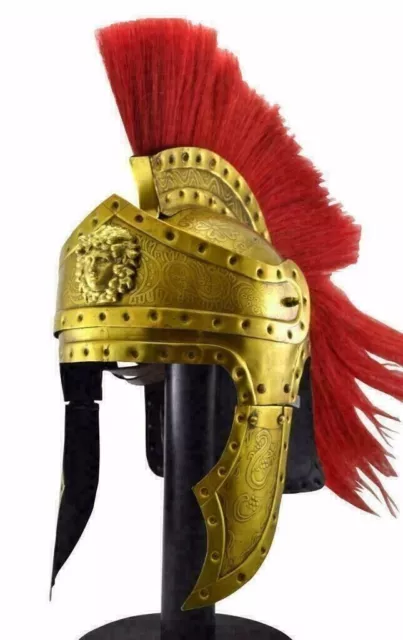 Casque romain de chevalier prétorien finition laiton médiéval avec plume...