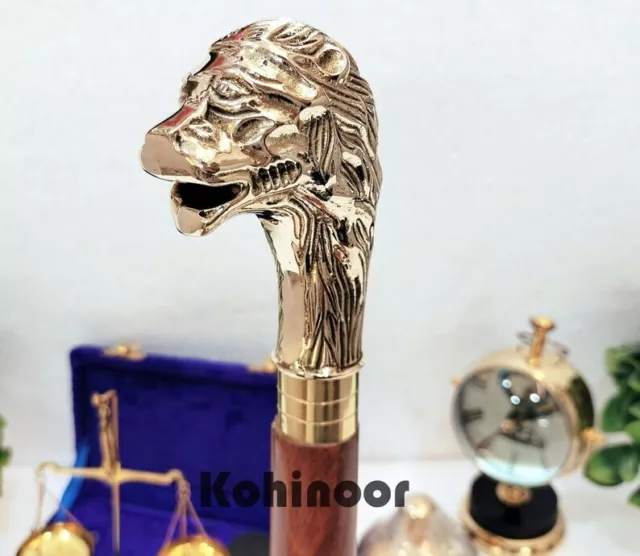 Beautiful Walking Stick Solid Brass Lion Head Handle Walking Stick-Cane 3 Part O