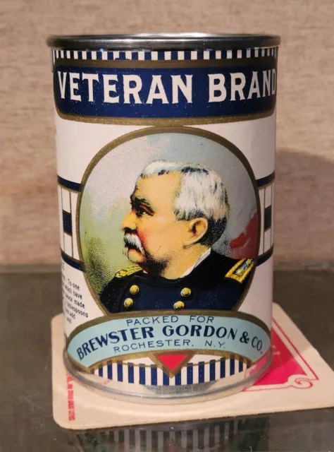 1920/30S Veteran Brand Shrimp Food Can Country Store  Tin Fantastic Graphics