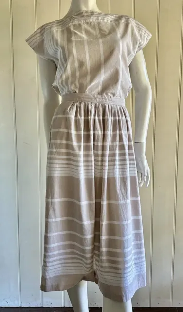 Vintage perri cutten set top skirt size 12 80s taupe white stripe